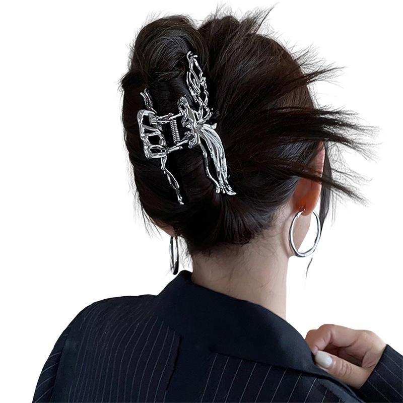 

Большой зажим для волос 11 см, модный геометрический, в виде бабочки, металлический зажим-акула, Y2K, винтажный серебристый зажим для волос, модные аксессуары для волос для девочек серебряный