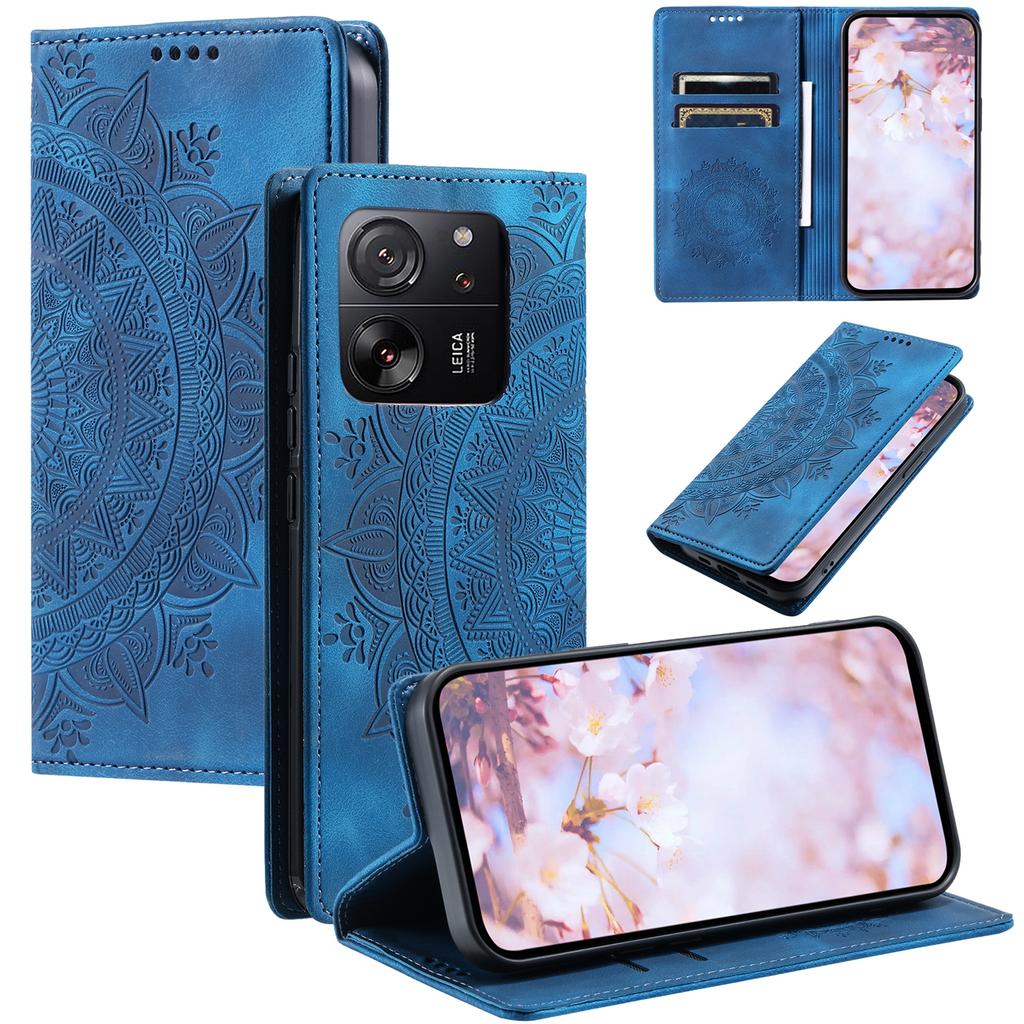 For Xiaomi 13T/13T Pro/Redmi K60 Ultra Wallet Imprinted Flower Pattern Leather Case Phone Cover