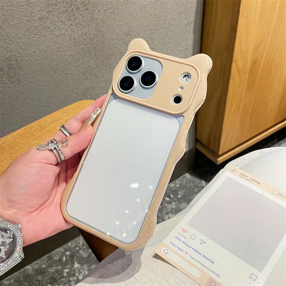 3D Cute Cat Ear PC+TPU Transparent Phone Case For iPhone 17 Pro Max 16 15 14 13 Shockproof Clear Protective Back Cover