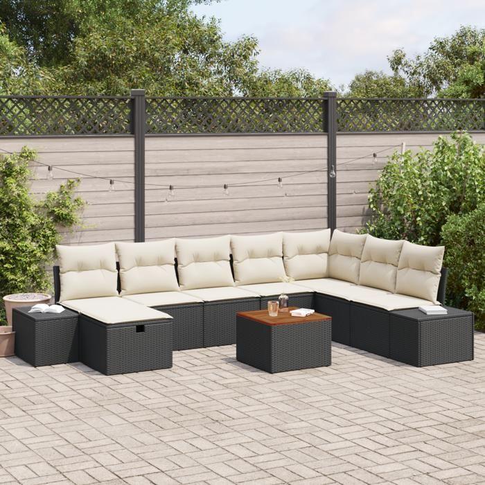 VidaXL Ensemble de canapé de jardin de 9 pièces avec coussins Noir Poly Rattan 3359607