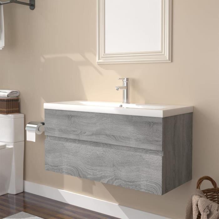 3152880 vidaXL Meuble lavabo avec bassin intégré Sonoma gris Bois d'ingénierie