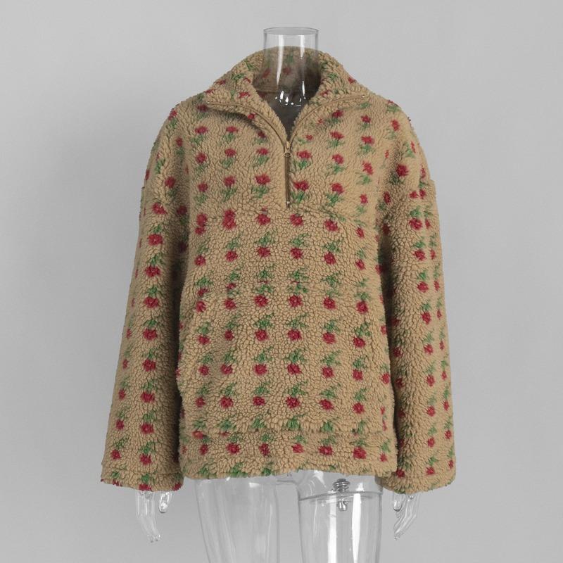 Felpa con Cappuccio a Fiore in Pile Polare, Felpa Nuova Moda Autunno e Inverno Europea e Americana, Calda Felpa di Lana, Maglione da Donna