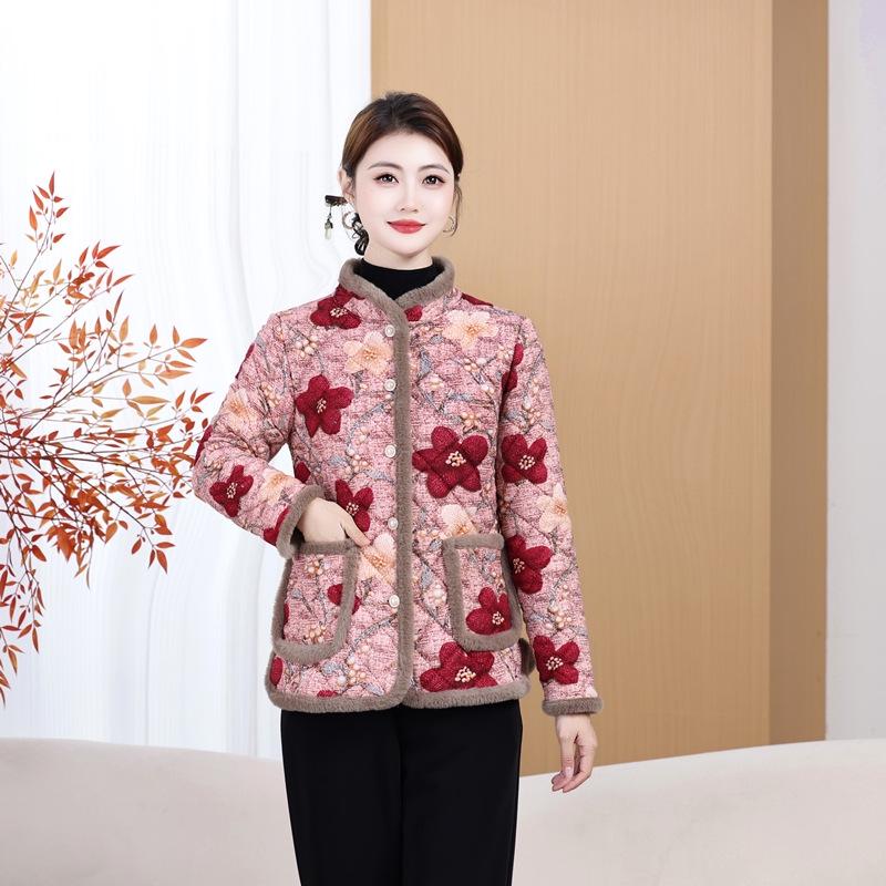 Mom's Velvet Warm Padded Jacket - Autumn/Winter Stylish Cotton Coat for Middle-Aged