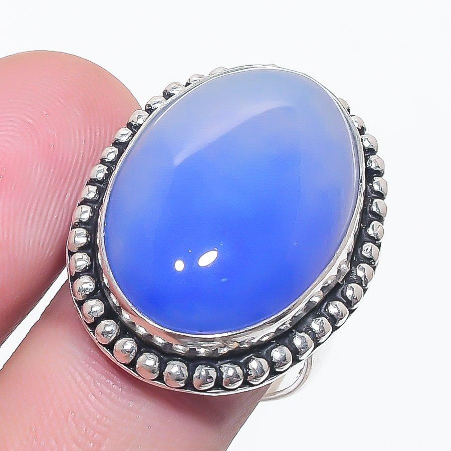 

Натуральный голубой халцедон драгоценный камень 925 стерлинговое серебро ювелирное кольцо размер 8 b7u19