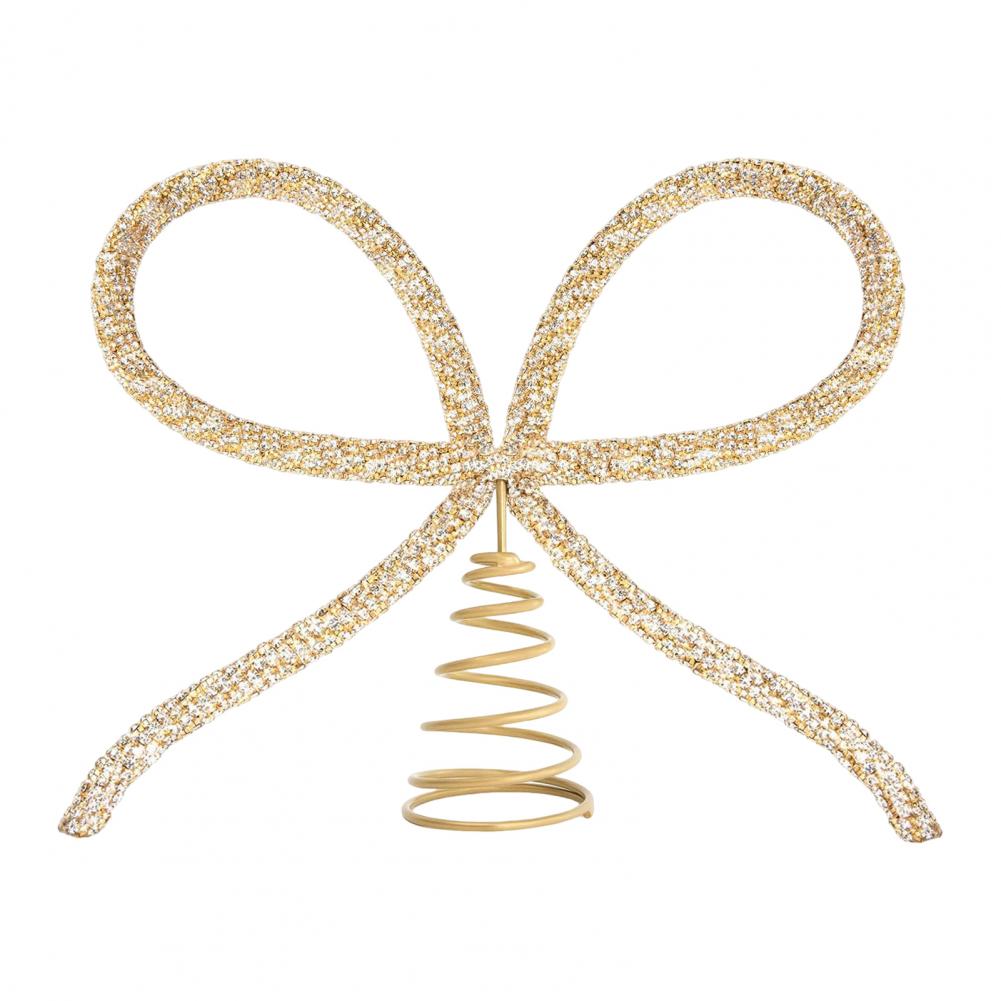 9.8" Rhinestone Bow Tree Topper Gold/Silver Rhinestone Bow Tree Top Ornament for Xmas Holiday Wedding Birthday Party Decor