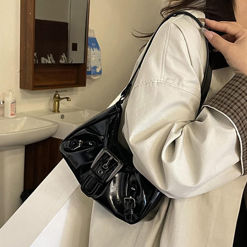Yogodlns Vintage PU Leather Shoulder Bag for Women Y2K Spicy Girl Trend Maillard Style Underarm Bag High Quality Women Handbags