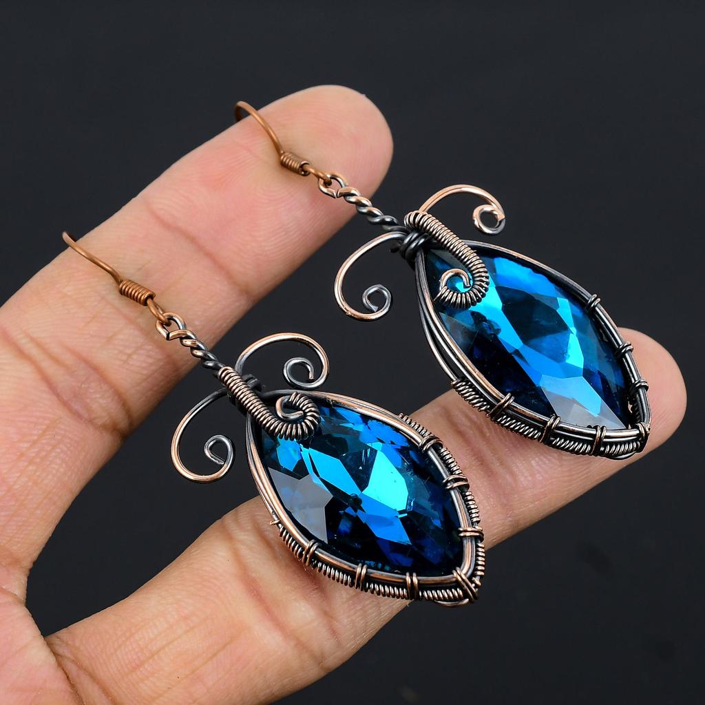 Blue Mystic Topaz Earrings Gemstone Jewelry, 999 Copper Wire Wrapped Earrings, Handmade Beautiful Jewelry Earrings