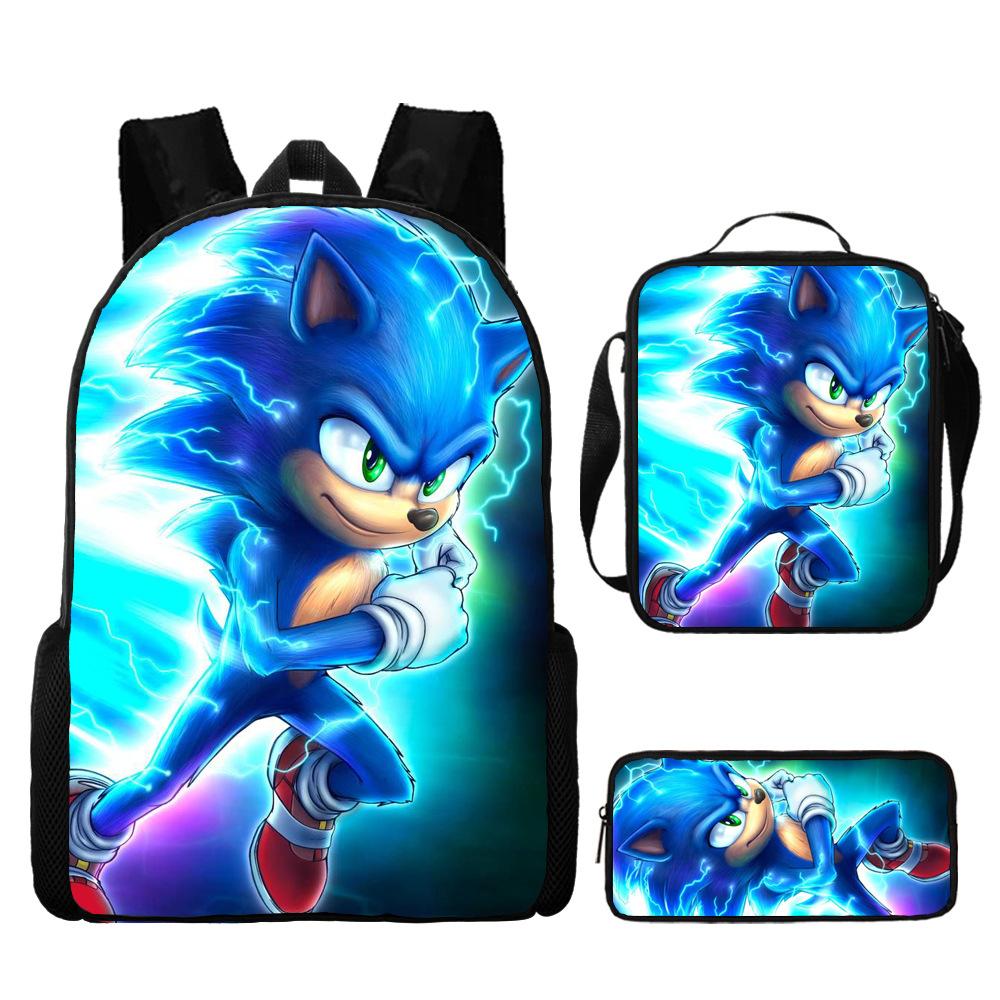 Backpack Sonic Elementary School Bag Lunch Bag Pencil Case Three-Piece Set