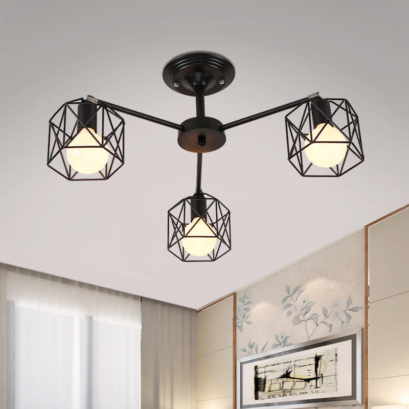 Modern Ceiling Lamp E27 Chandelier Lighting Black Iron Cage  Light Fixtures Kitchen Bedroom Living Room Other Bedrooms Home Ligh