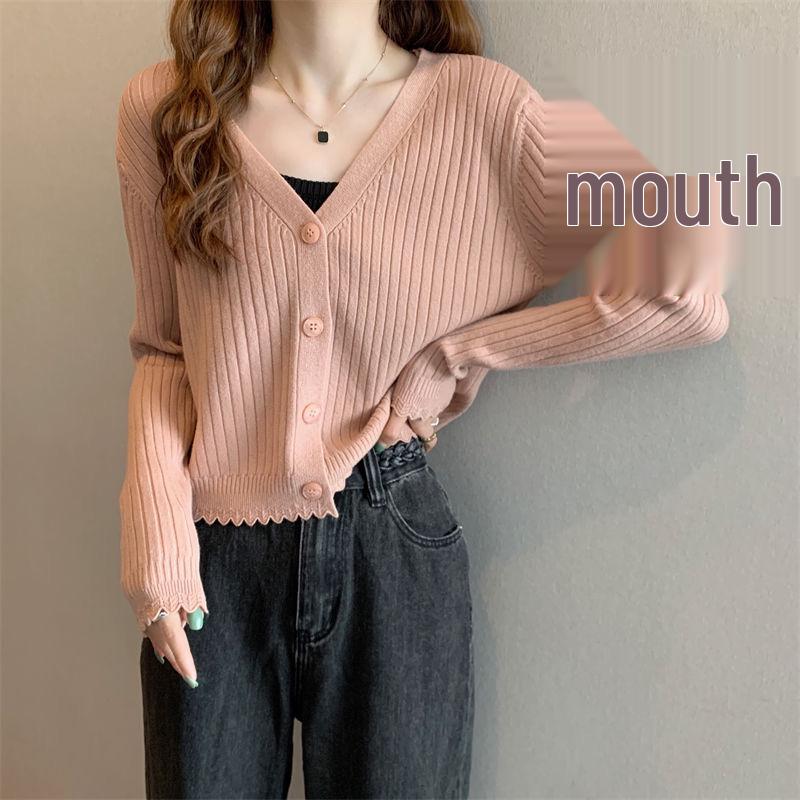 

Women s Slim Fit Rib-Knit V-Neck Cardigan – Autumn Long-Sleeve Outerwear One Size рожевий