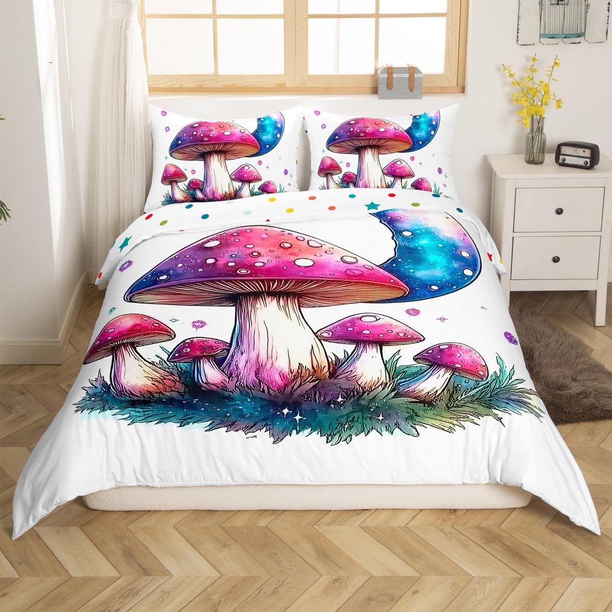 

Gradient Mushrom Soft Duvet Cover Lovely Carton Mushrom Lightweight Soft Duvet Covers King-Sized Dimensionsd Dimensions for Children Kids Young Boys 100*200cm Single