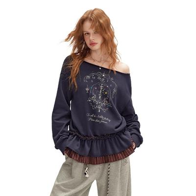 2025 Herbst Koreanischer Print Faux Zweiteiler Sweatshirt