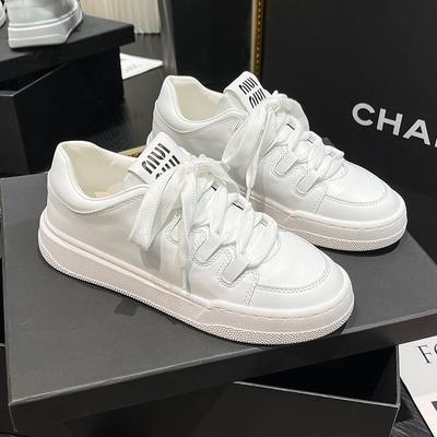 Wersja ze skóry bydlęcej~ Klasyczne, wszechstronne, codzienne buty sportowe na grubej podeszwie podwyższającej, damskie buty typu bread shoes, buty typu board shoes