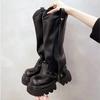 Damen Punk Faltplattform Stiefeletten Coole Kampfstiefeletten mit Gürtelschnalle Rutschfeste Goth Street Fashion Ritterstiefel