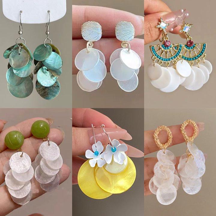 Silver Needle Cat's Eye Stone Shell Stud Earrings: Summer Seaside Style Fashionable High-End Women's Jewelry.