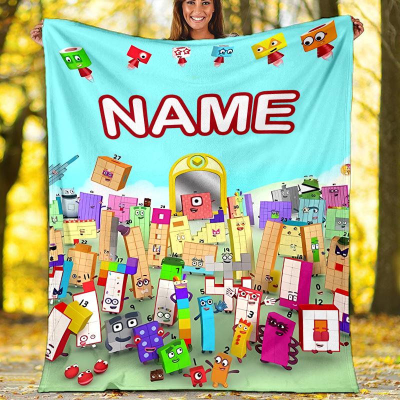 Customizable 3D-Number-Blocks-Cartoon Throw Blanket – Personalized Name, All-Season Cozy Snug Blanket, Machine Washable, Personalized Blanket