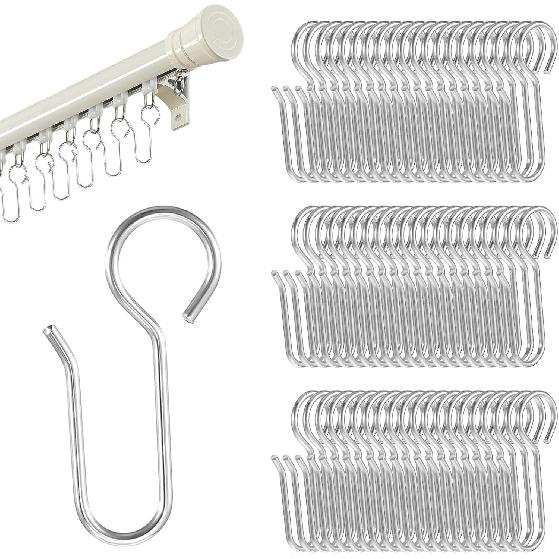 60pcs Small Curtain Track Hooks, S Shaped Short Drape P for Flexible Ceiling Curtain Track Rollers, Metal Rod Clips Holder - Silver