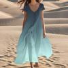 Women's Summer V-Neck Beach Long Short Sleeve Patchwork Gradient Dresses