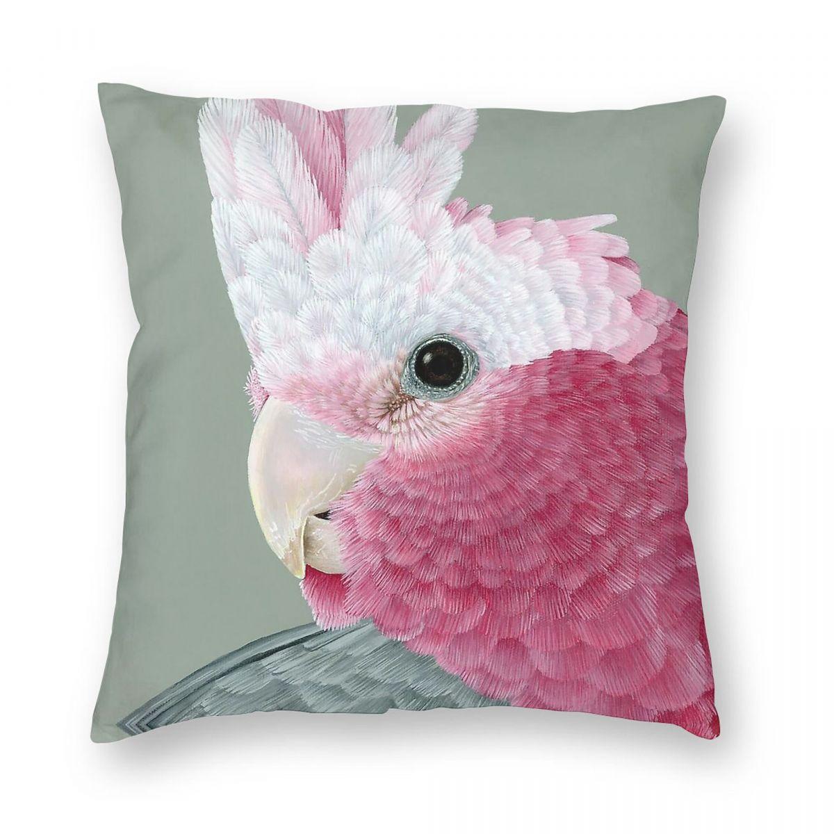 Galah Australian Native Parrot Square Pillowcase Polyester Linen Velvet Pattern Zip Throw Pillow Case Sofa Seater Cushion Cover 30x30cm
