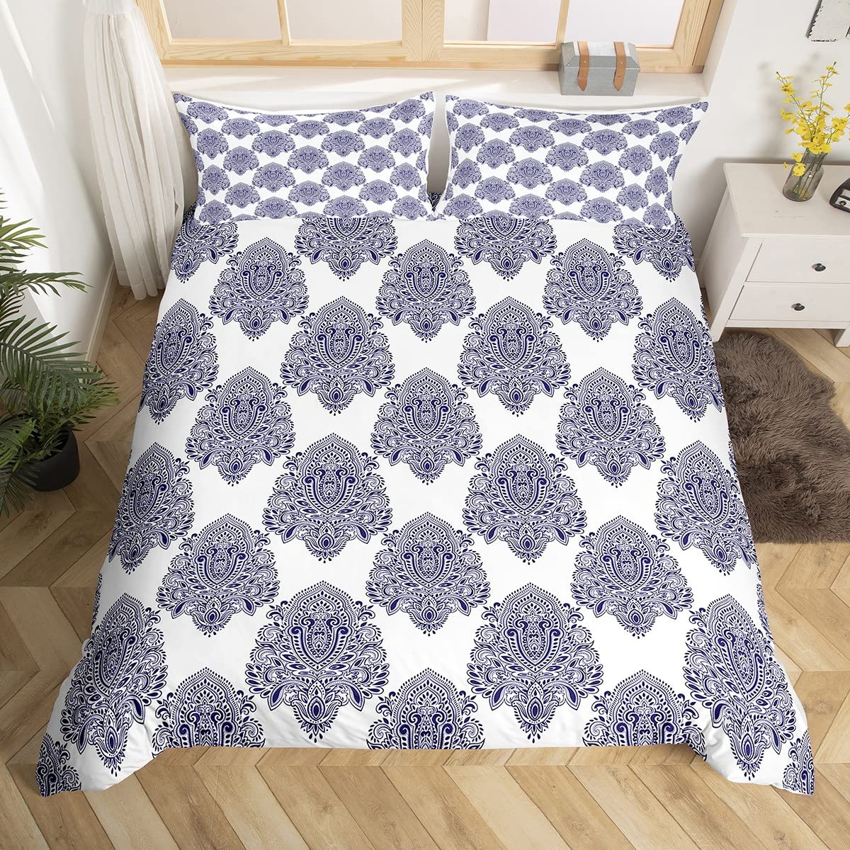 

Comforter Baroque Damask Twin King Gothic Boho Floral Bedding Set European Victorian Style Geometric Flowers Comforter Comforter (quilt)-EU Single(135*200cm)3pcs