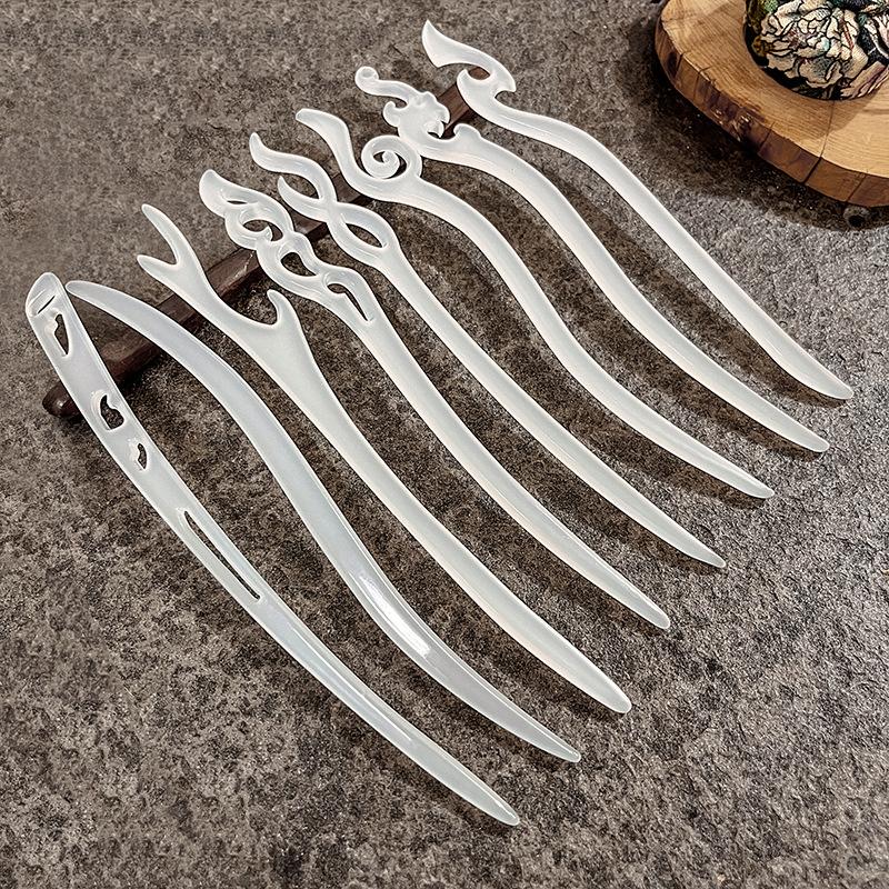 Imitation Jade Ancient Wind Hairpin Daily Hair Coiffure Hanfu Bamboo Xiangyun Cheongsam Hair Pulling Pill Head Multicolor Hairpin