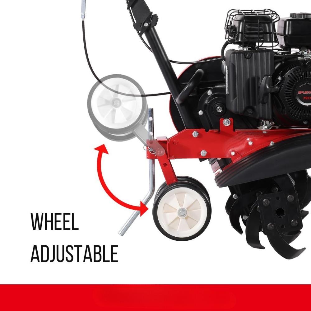 4-Cycle Gas Powered Tiller 79cc with Handle and Width Adjustable 24in