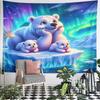 Polar Bears Under Northern Lights Pattern Wall Hanging Tapestry Decorative Tapestry Home Decor for Bedroom and Living Room