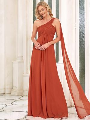 Ever-Pretty Vestidos de noche de gasa sin mangas, elegantes, plisados, hasta el suelo, con un hombro, para mujer
