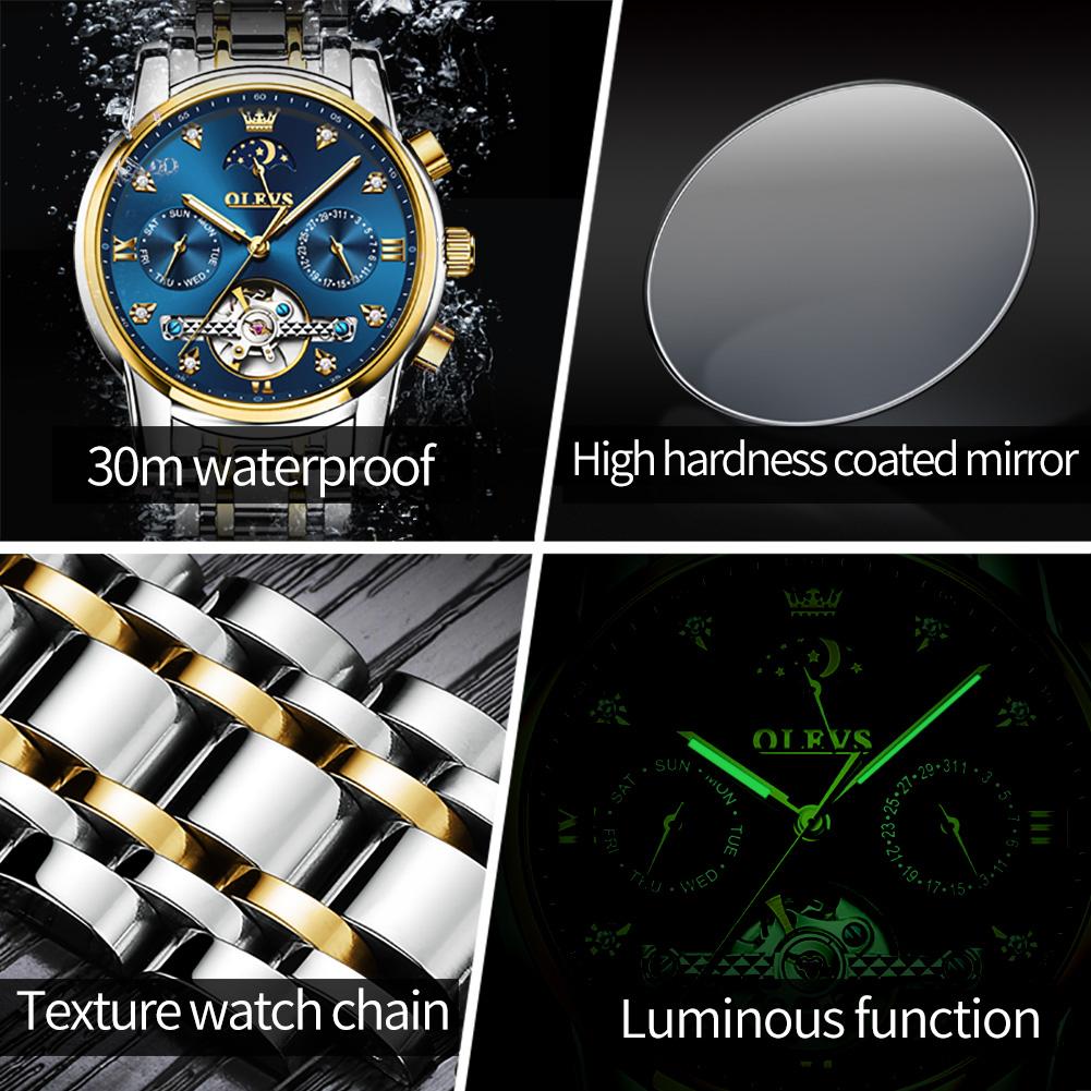 OLEVS Markenuhren, automatische mechanische Uhr, Business-Freizeit, hohle Herrenuhr, Herrenuhr, modisch