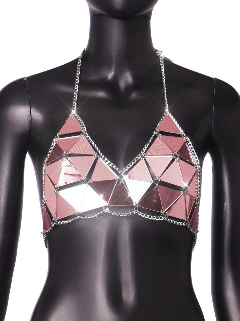 2023 Summer Disco Chic: Women's Sequin Acrylic Patchwork Top