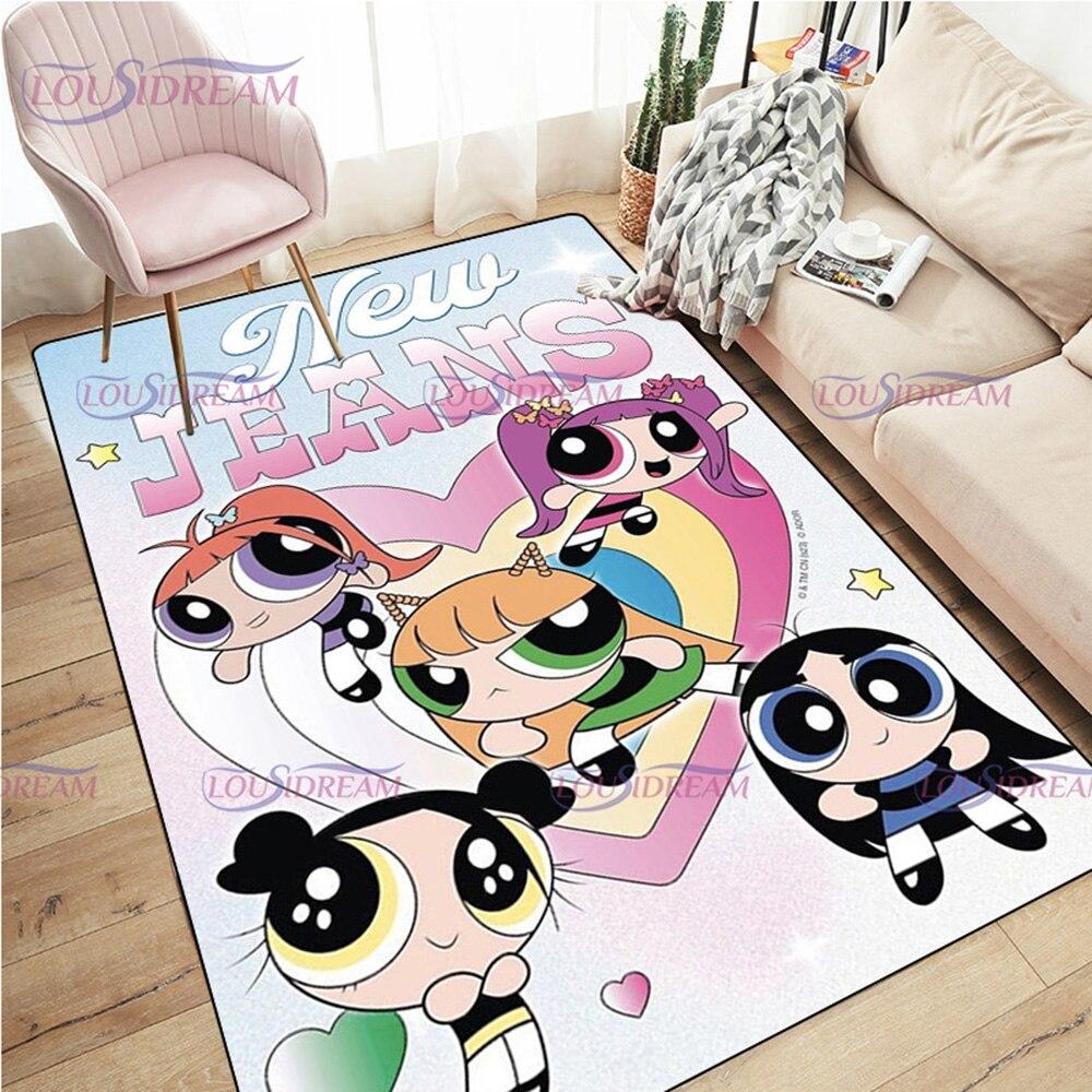 Alfombra de dibujos animados con estampado de Chicas Superpoderosas, decoración para sala de estar y dormitorio, alfombra antideslizante para baño, felpudo para suelo en el pasillo