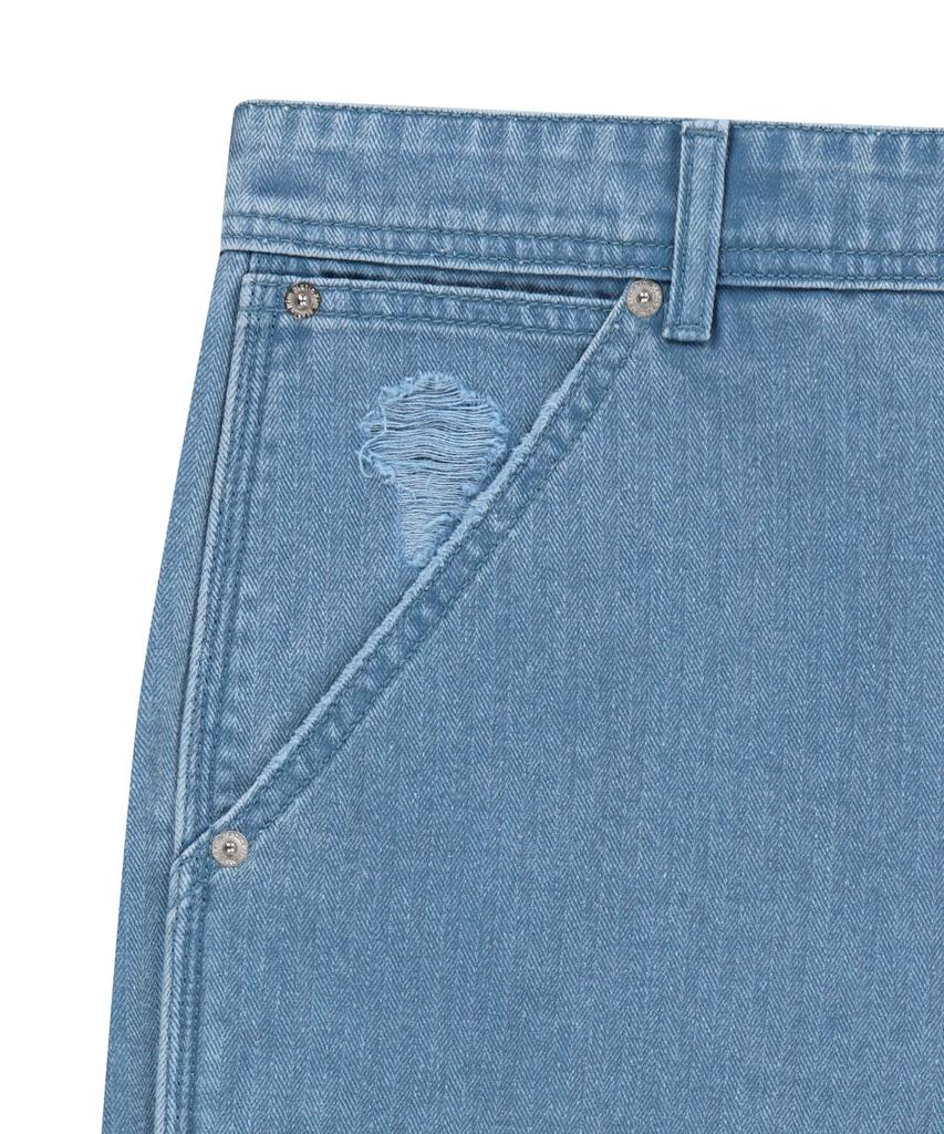 Mattengkim Heringbone Raw Cut Denim Shorts In Light Blue