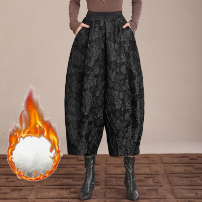 

Зимние бархатные утолщенные брюки в национальном стиле с фонариками и цветочным узором, китайский жаккард, высококлассные брюки-бутоны 3XL