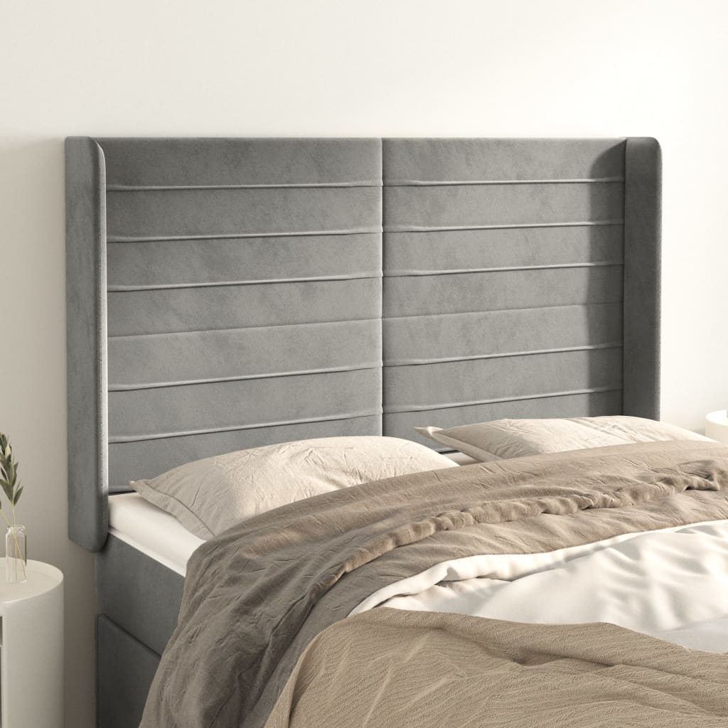 Vidaxl Wingback Headboard, Light Gray, 147X16X118/128 Cm, Velvet