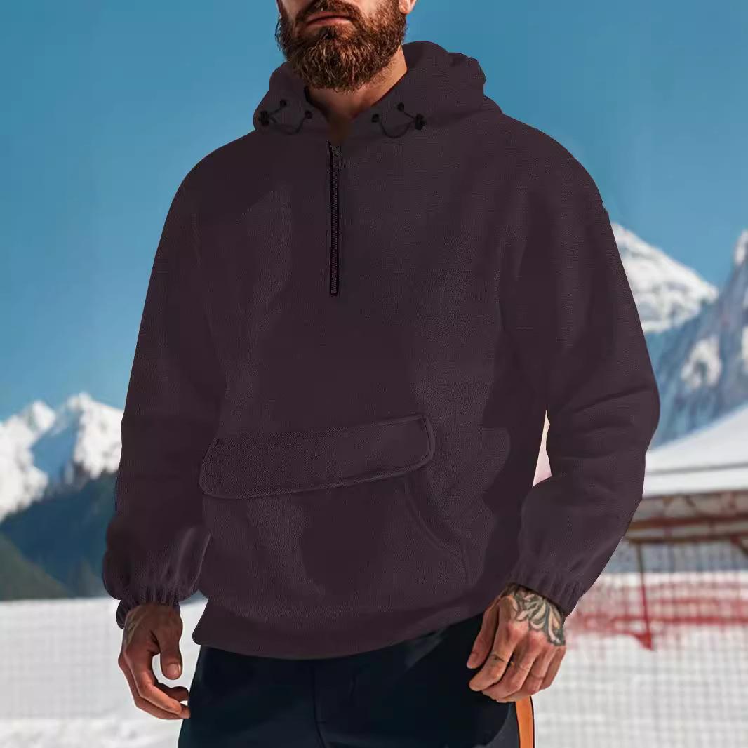 

2025 new European and American fashion hoodie patch pocket zipper half cardigan hooded sweater XXXL бордовый