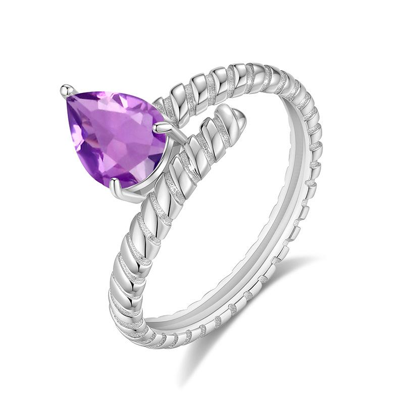 

Adjustable S925 Sterling Silver Ring Natural Color Gem Inlaid Light Luxury Fashion Women Crystal Ring live mouth