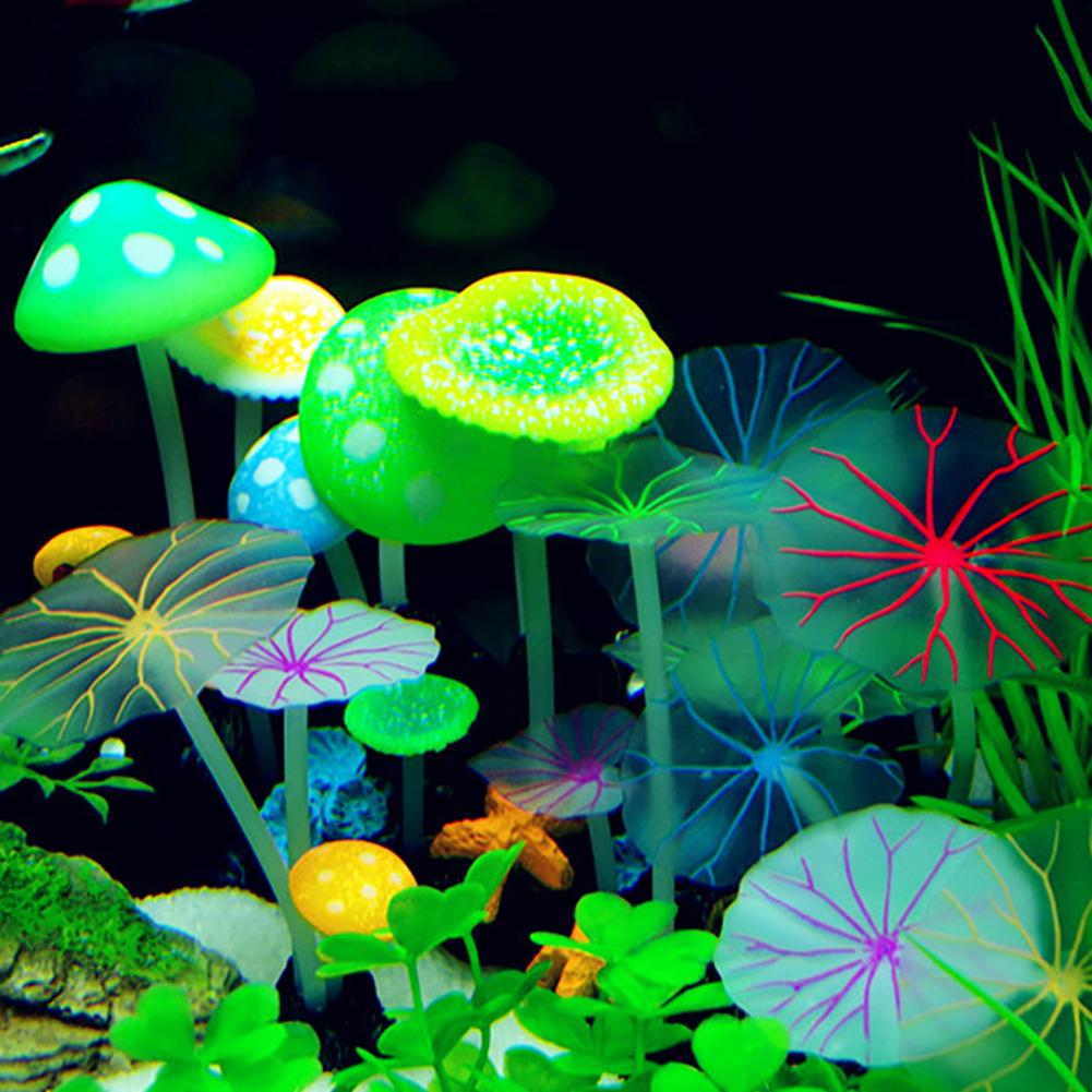 Silicone Luminous Ornament Artificial Glowing Lotus Leaf Mushroom Aquarium Fish Tank Landscaping Decoration