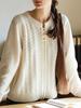 Women's Versatile Cable Knit Sweater - Loose Fit, Soft & Fluffy, Long Sleeve, Lace-Up, Round Neck for Autumn/Winter