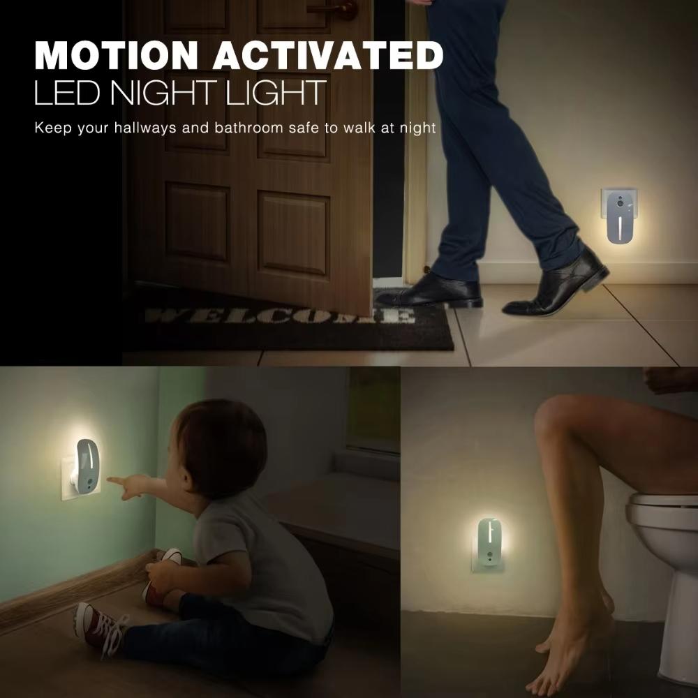 LED Night Light Motion Sensor Wireless Plug in EU 220V Night Lamp for Hallway Pathway EU Plug