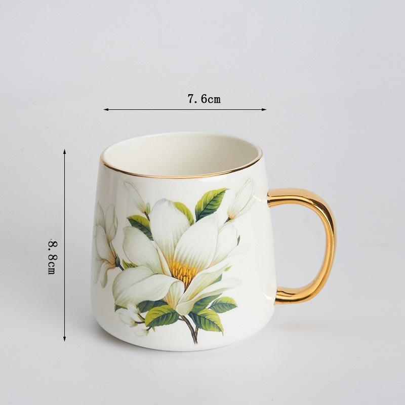 Floral Ceramic Mug with Golden Handle,coffee Mug Cup Large-capacity Drinking Cup Bone China Mug