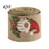 Vintage Style Christmas Ribbon 1 Roll Burlap for Gift Wrapping Tree Decor, Patterned Rustic Holiday Craft Imitation Linen Wired Fabric DIY Crafts And