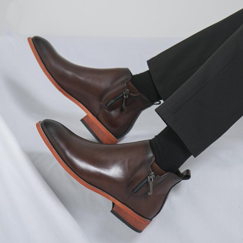 Fashion Fashion Zipper Mens Ankle Boots Casual Slip On Male Walking Booties 2025 New Leather Chelsea Boots Men High Top Shoes Botas