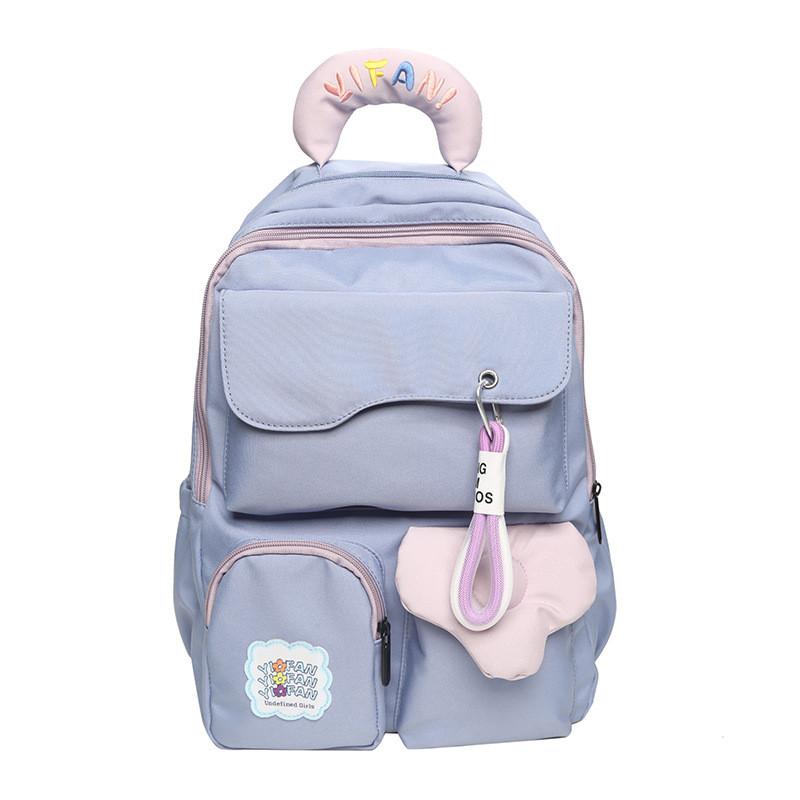 Handle Colorful Embroidered Design Color Blocked Student Backpack For Use Daily