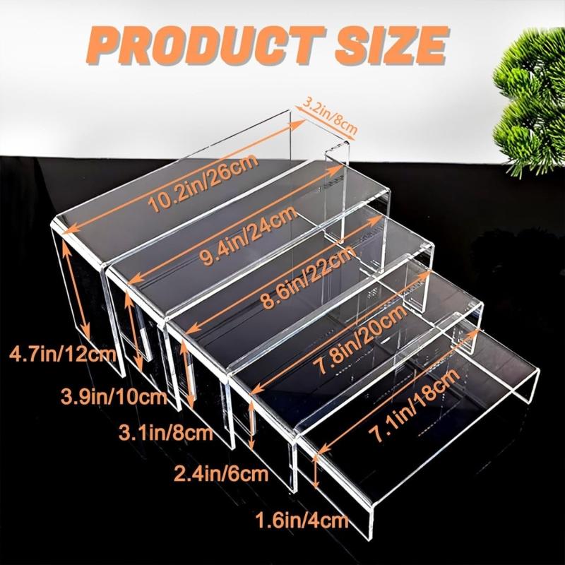 Pack of 5 Acrylic Display Risers Stand Large Clear Shelves Racks for Cupcake Figures Toy Collectibles Perfume and More