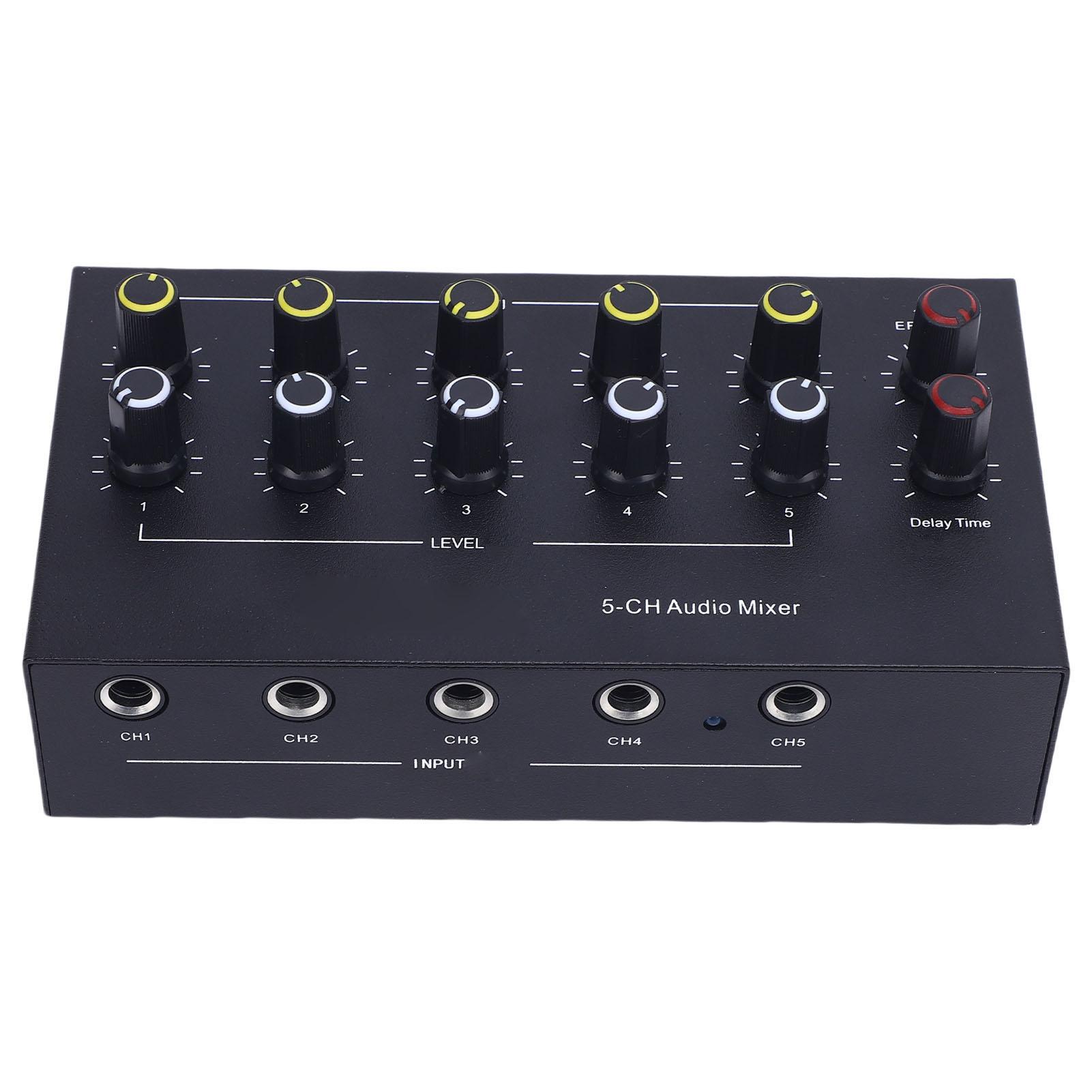 

Microphone Instrument Input Expander 5 Channel Mixer with Delay Reverb Outdoor Speakers Charging