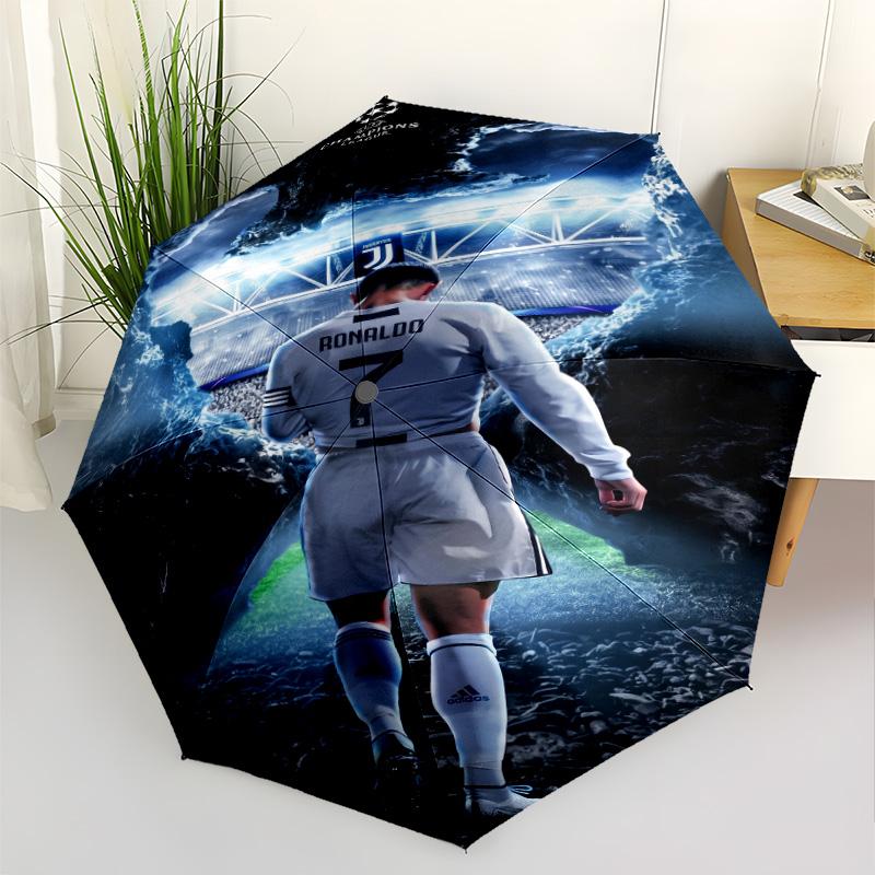 Ronaldo's Champions League Journey Automatic Umbrella Folding Umbrella with 8 Ribs Durable Plastic & Iron for Outdoor Daily Use