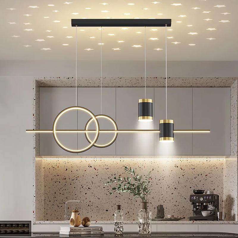 

Ресторанные светильники, Звездное небо, Потолочные светильники в стиле легкой роскоши, Современные, Простые, Креативные, Персонализированное искусство, Светодиодные для длинной барной стойки/обеденного стола Remote dimming чёрный