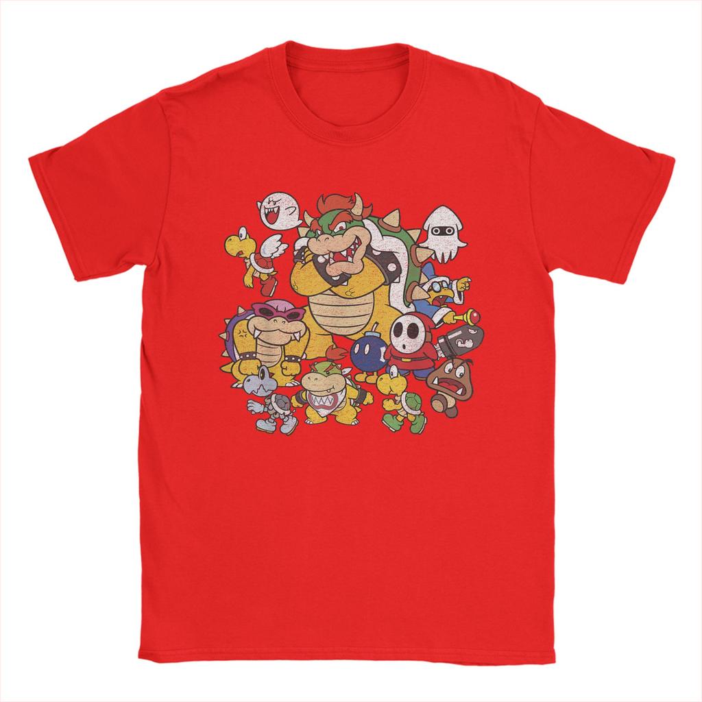 Super Marios Bowser Enemy Group Shot T Shirt for Men 100 Cotton Awesome TShirts Tee Shirt Short Sleeve Clothes Plus Size