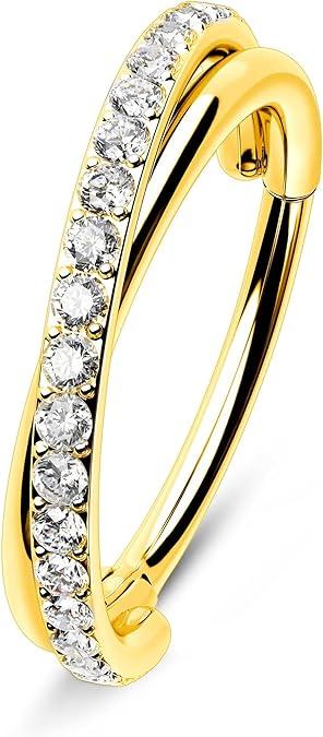 MZ 1 Pcs 316l Stainless Steel Zircon 16G Double Ring Cross Closure Ring Nose Ring Earrings Seamless Ring Human Piercing Jewelry