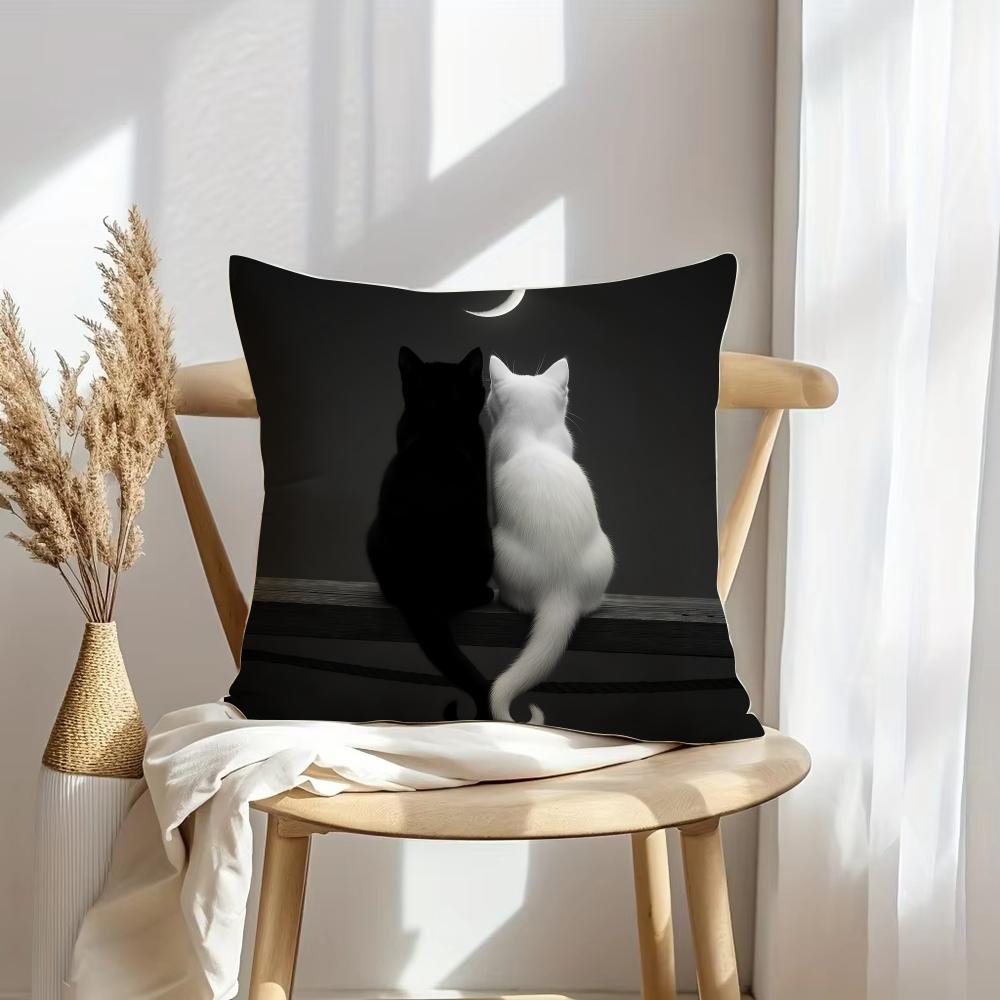 Couple Cats Cushion Cover Soft Plush Throw Pillow Cover | Double-Sided Decorative Cushion Case | Sofa Bedroom Home Decor